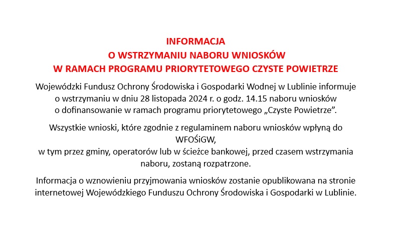 Informacja o wstrzymaniu naboru wnioskow CP