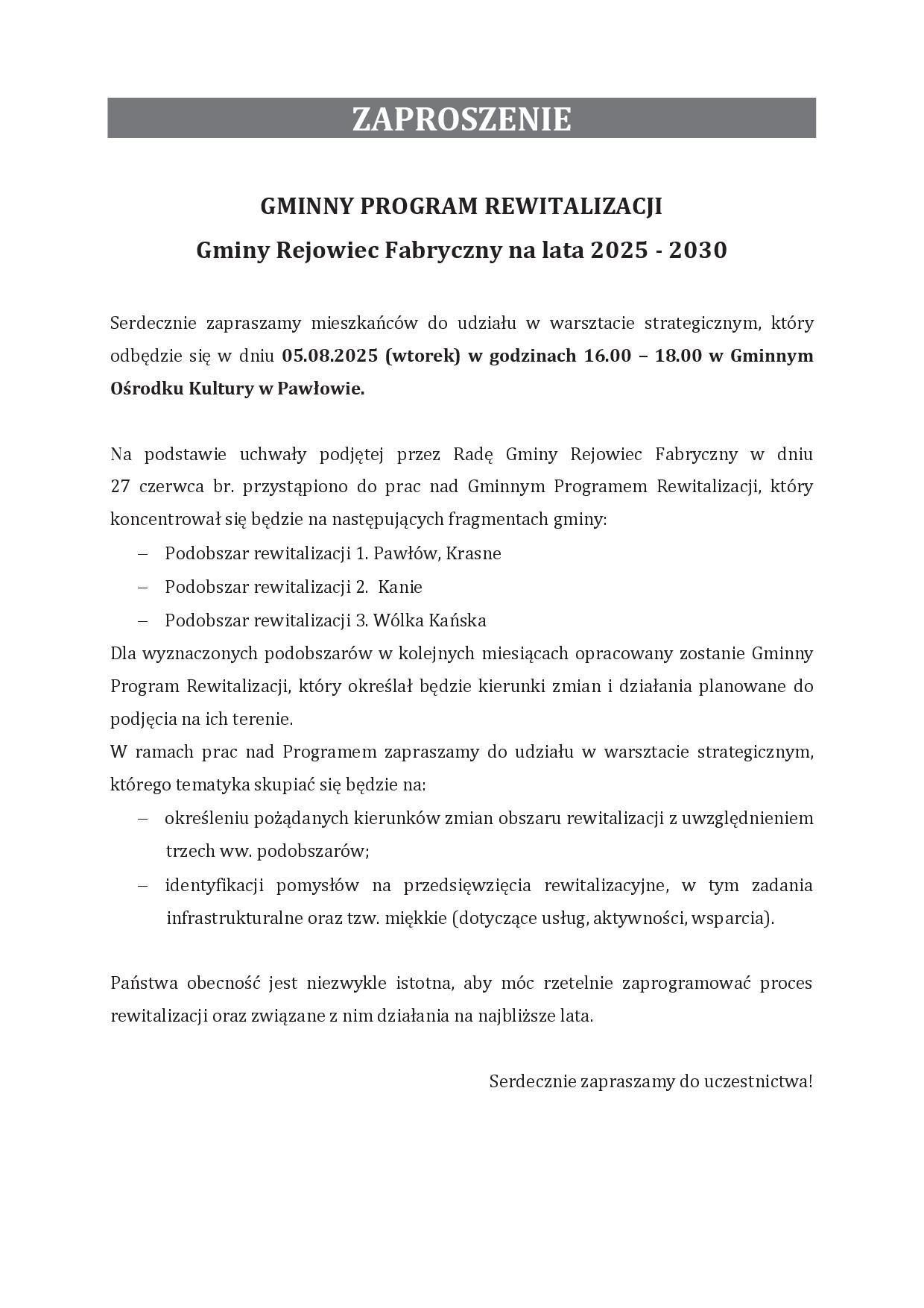 Zaproszenie warsztat mieszkancy