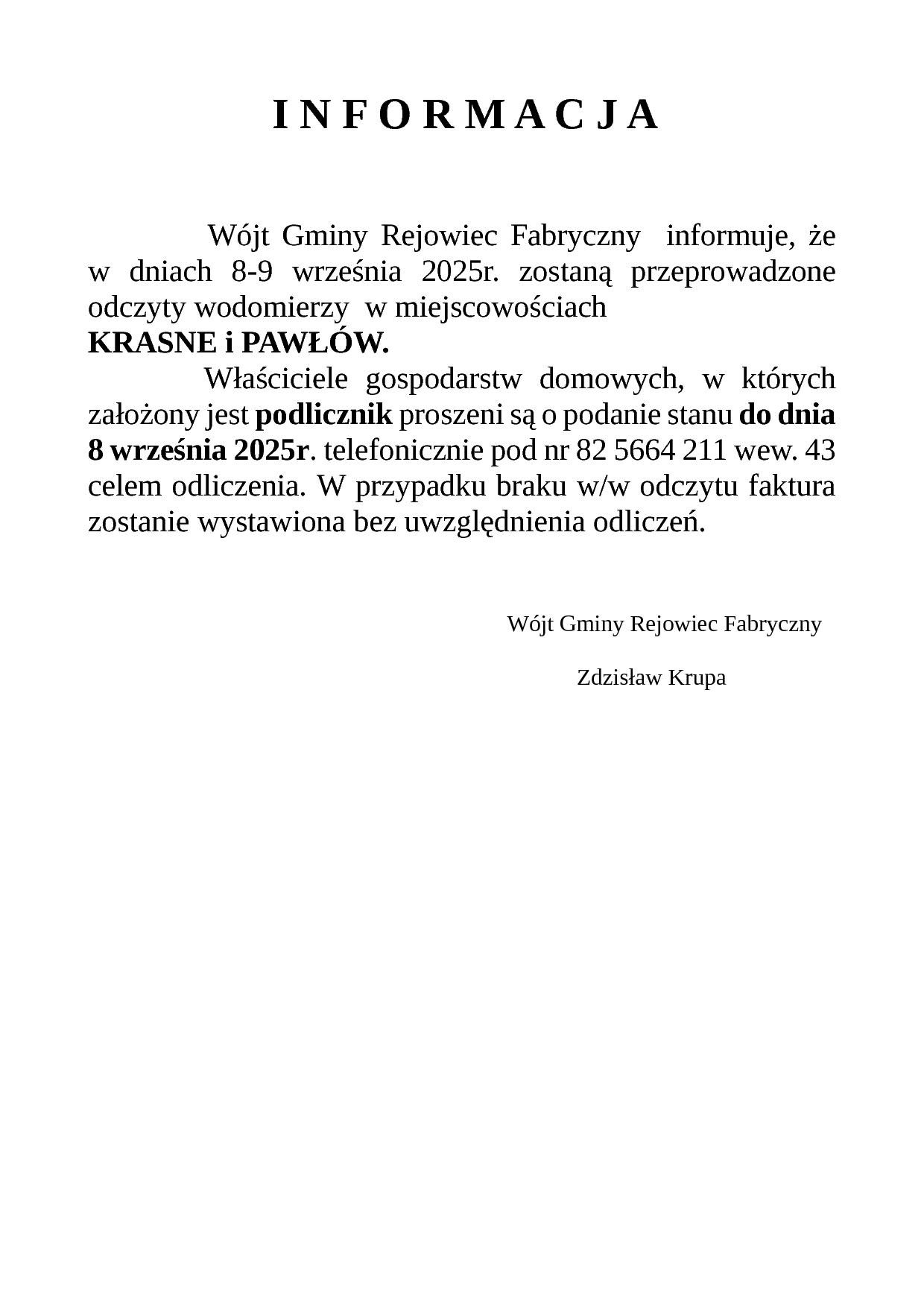 Informacja KRASNE PAWW1